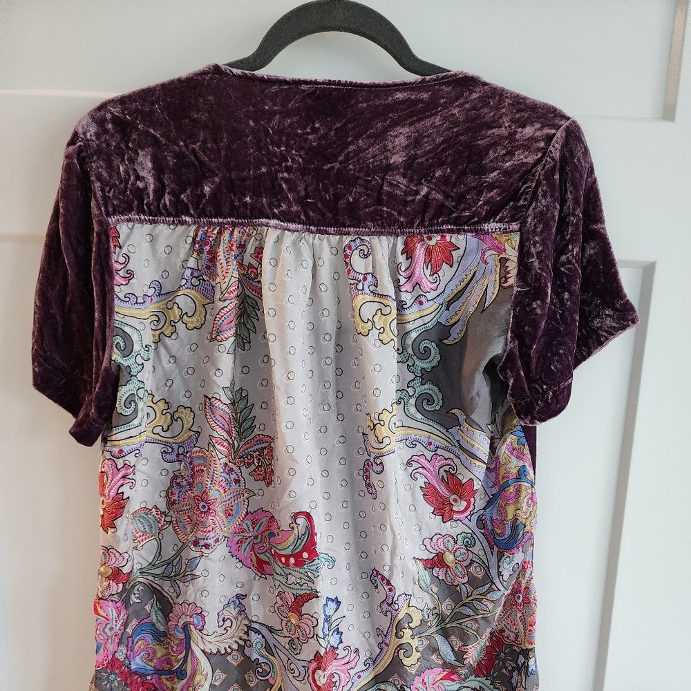 Johnny Was Raspberry Velvet & Paisley Silk Blouse Size S, gently preowned